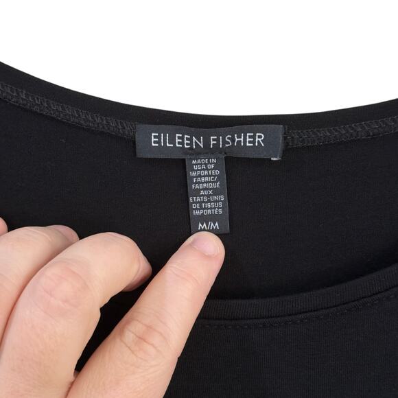 Eileen Fisher Black Jersey Knit Dress 3/4 Sleeve Scoop Neck A-Line Women's M - Picture 2 of 8